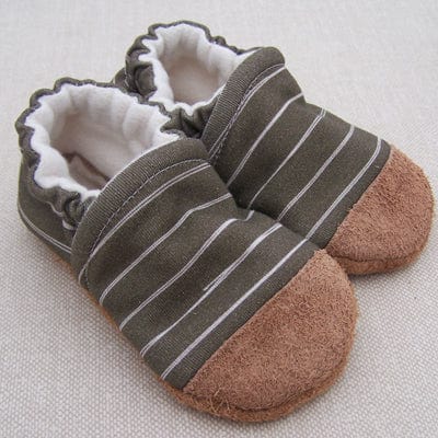 Olive Stripe Organic Slippers Snow + Arrow Lil Tulips