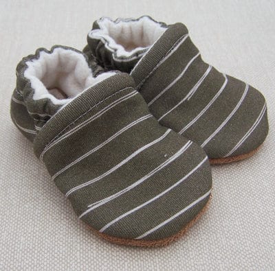 Olive Stripe Organic Slippers Snow + Arrow Lil Tulips