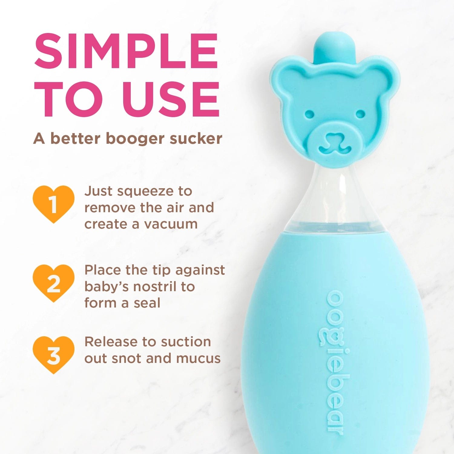 oogiebear Bulb Aspirator Handheld Baby Nose Cleaner for Newborns, Infants,  and Toddlers - Raspberry