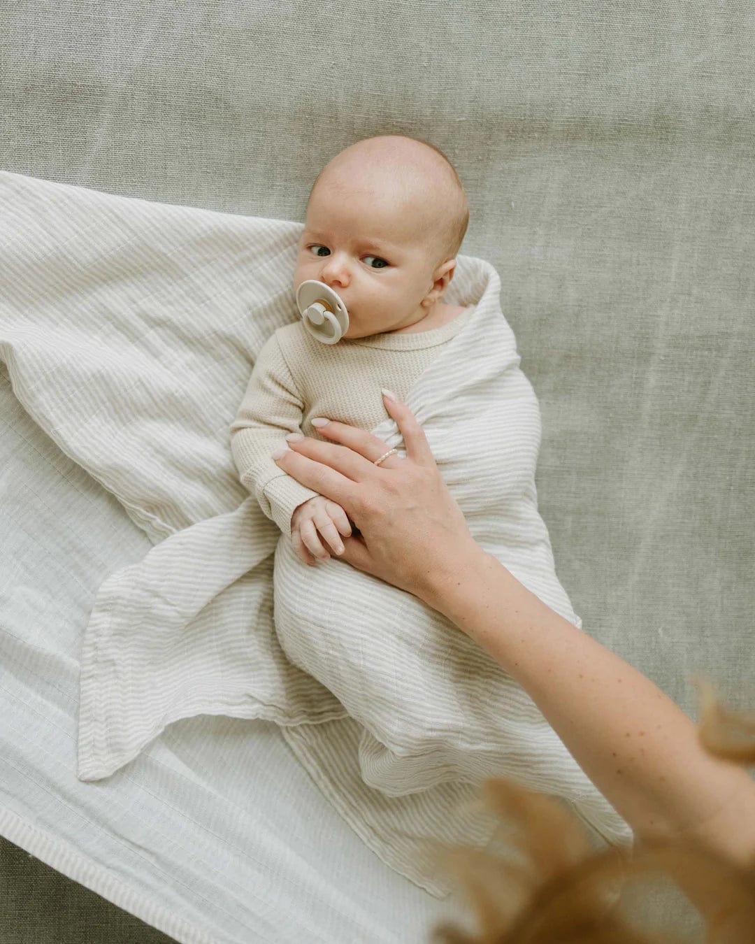 Organic Cotton Muslin Swaddle Blanket - Sand Stripe Little Unicorn Lil Tulips