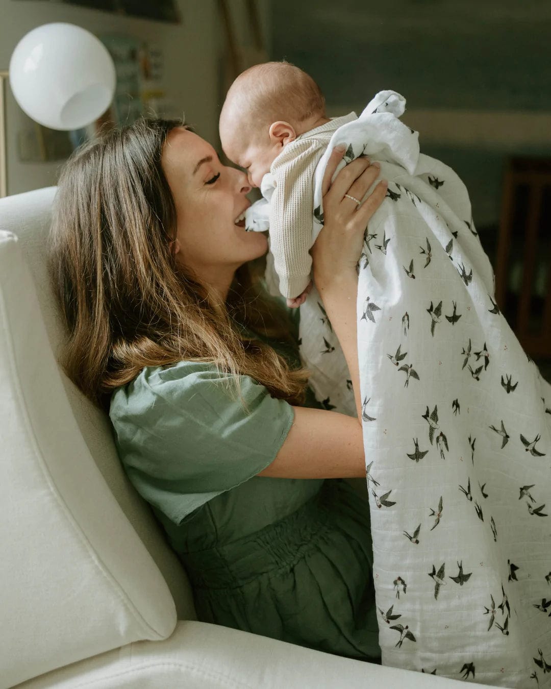 Organic Cotton Muslin Swaddle Blanket - Swallows Little Unicorn Lil Tulips