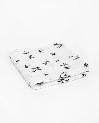 Organic Cotton Muslin Swaddle Blanket - Swallows Little Unicorn Lil Tulips