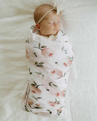 Organic Cotton Muslin Swaddle Blanket - Watercolor Floret Little Unicorn Lil Tulips