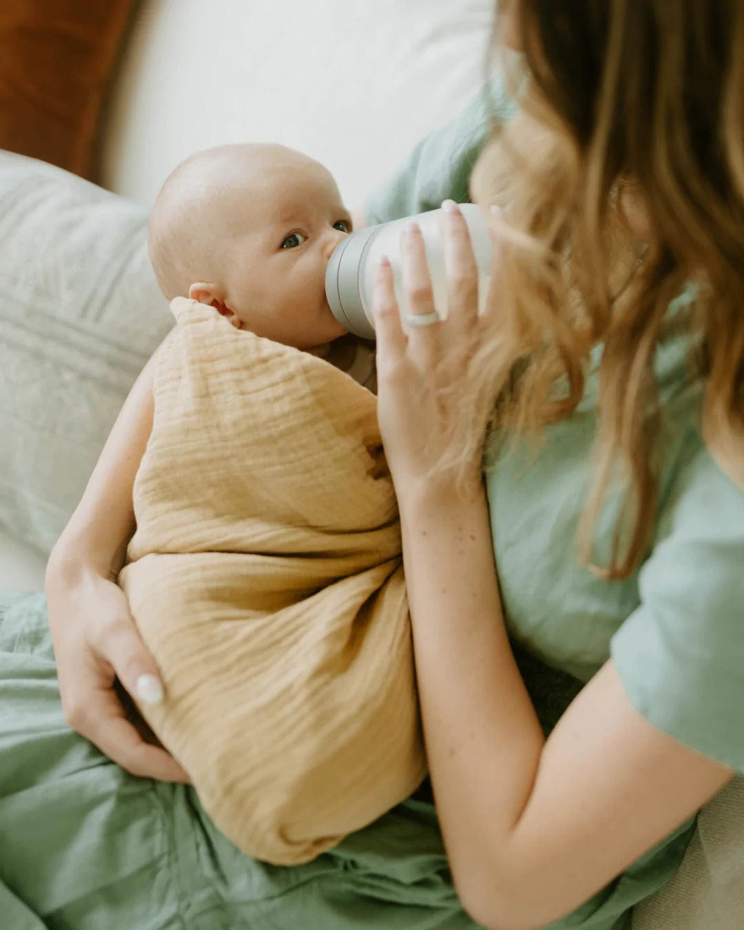 Organic Cotton Muslin Swaddle Blanket - Wheat Little Unicorn Lil Tulips