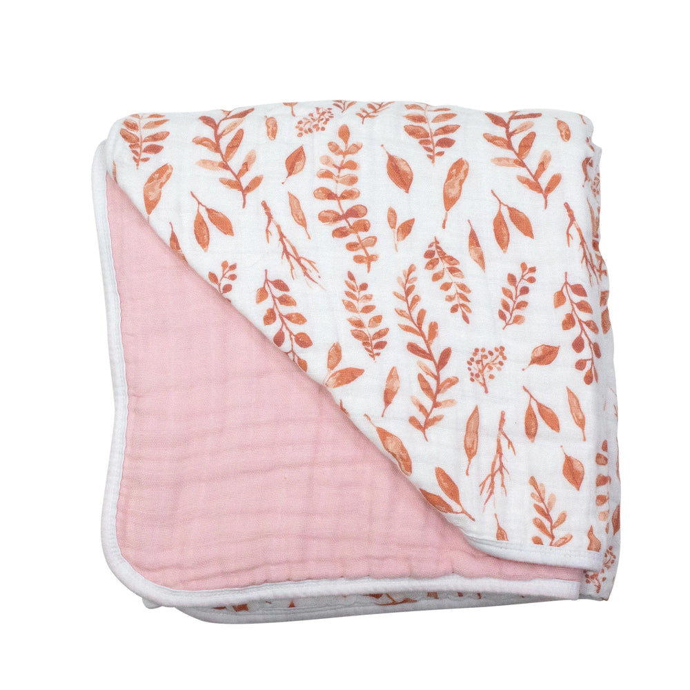 Pink Leaves & Cotton Candy Classic Muslin Snuggle Blanket Bebe Au Lait Lil Tulips