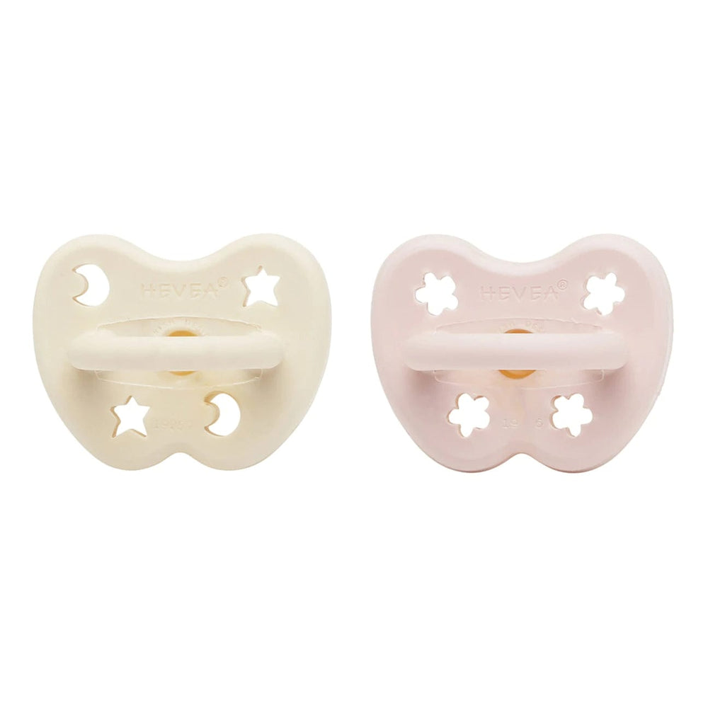 Powder Pink & Milky White Round Pacifier 2 Pack Hevea Hevea Lil Tulips