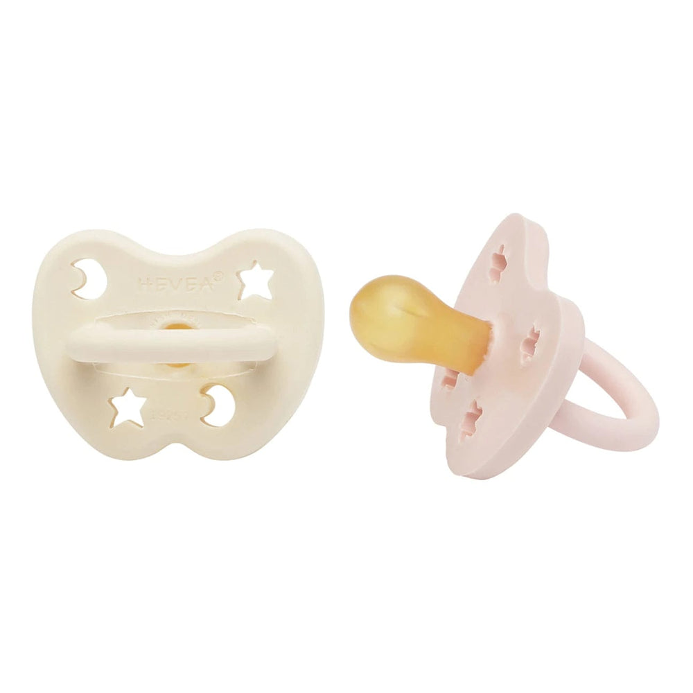 Powder Pink & Milky White Round Pacifier 2 Pack Hevea Hevea Lil Tulips