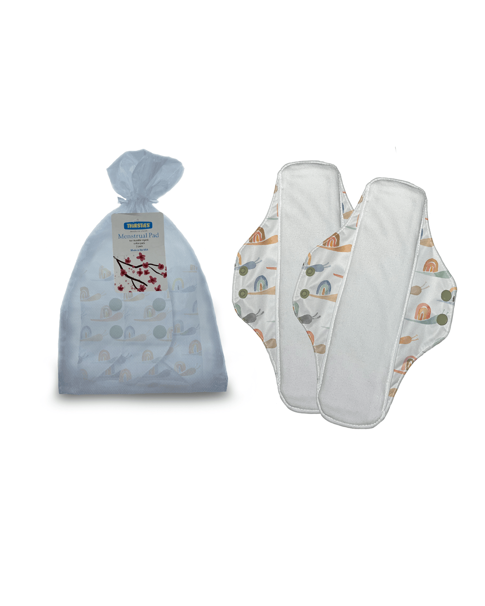 Rainbow Snails Organic Cotton Menstrual Pad - 2 Pack Thirsties Lil Tulips
