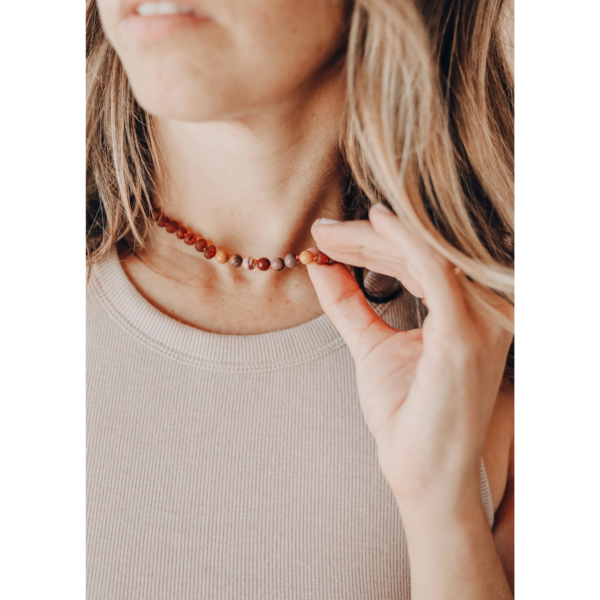 Raw Cognac Amber + Mookaite Jasper Necklace Canyon Leaf Lil Tulips