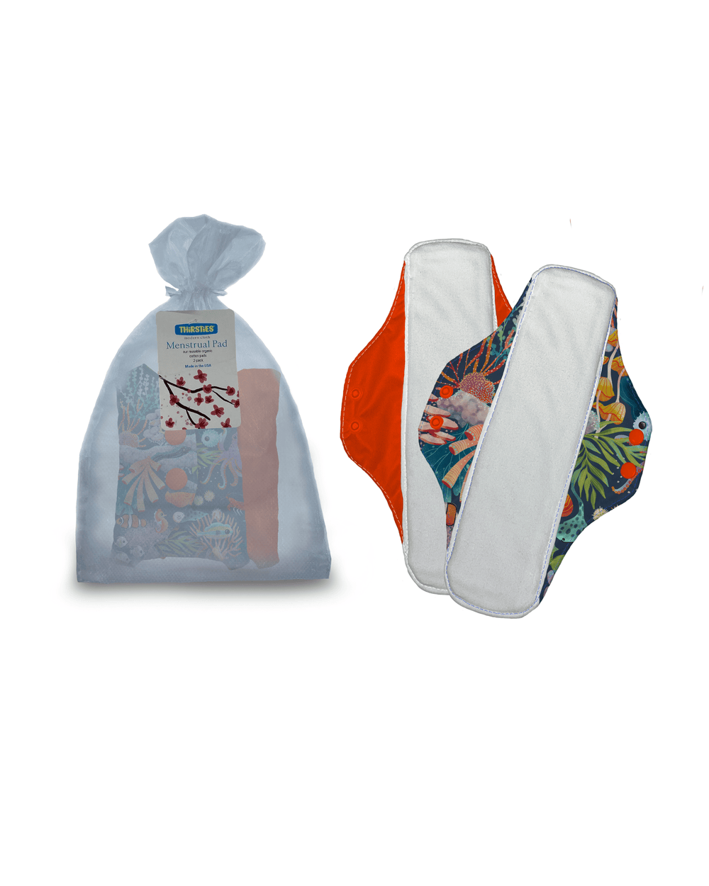 Reef Life Cotton Reusable Menstrual Pad - 2 Pack Thirsties Lil Tulips
