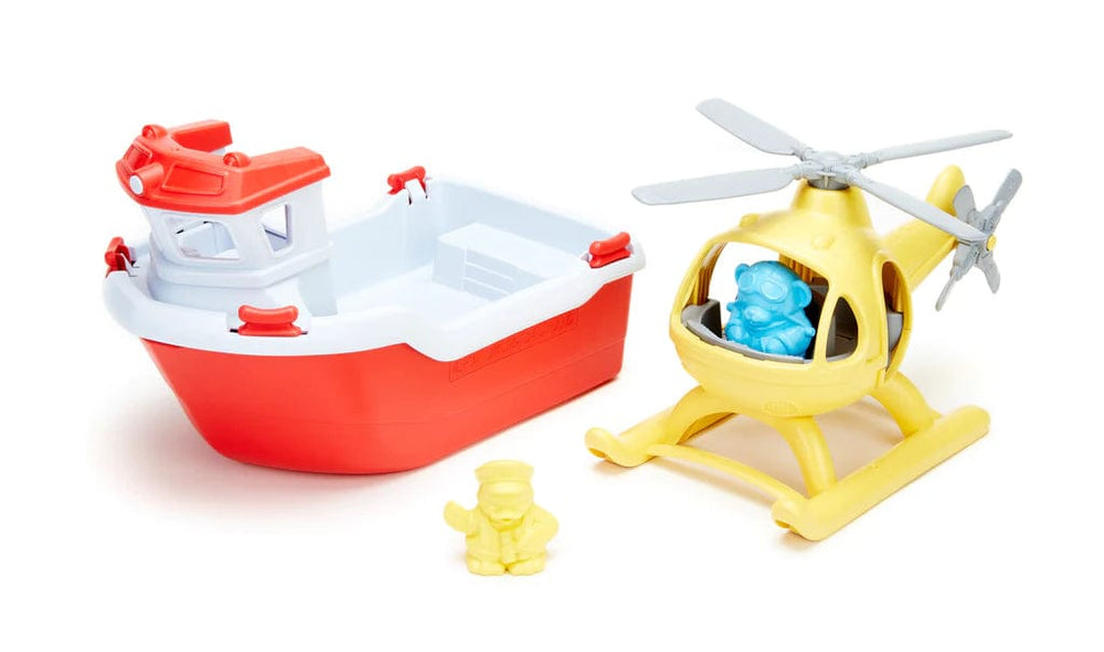 Rescue Boat and Helicopter Green Toys Lil Tulips