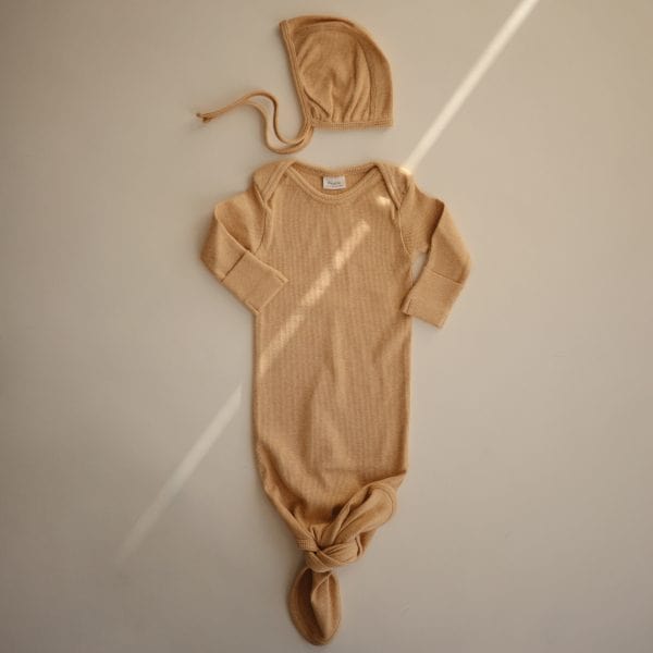 Ribbed Knotted Baby Gown (Mustard Melange) Mushie Lil Tulips