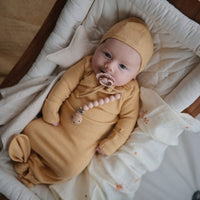 Ribbed Knotted Baby Gown (Mustard Melange) Mushie Lil Tulips
