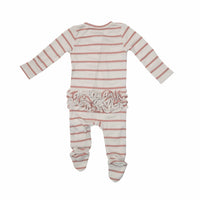 Rose Tan Stripe Ribbed Ruffle Back 2-Way Zipper Footie Angel Dear Lil Tulips