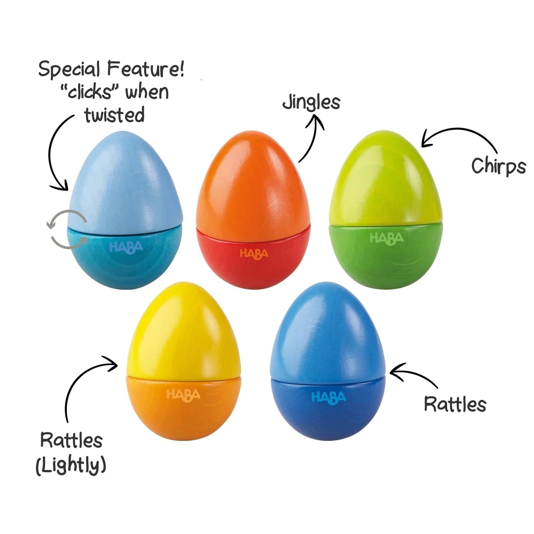 Set of 5 Wooden Musical Eggs haba Lil Tulips