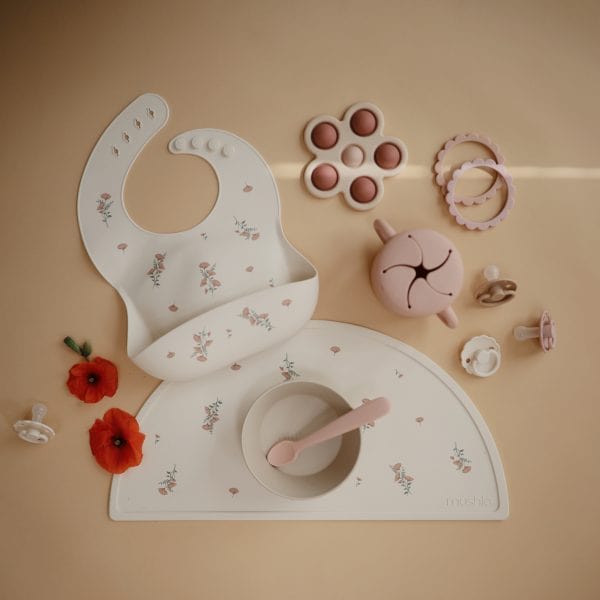 Silicone Baby Bib (Pink Flowers) Mushie Lil Tulips