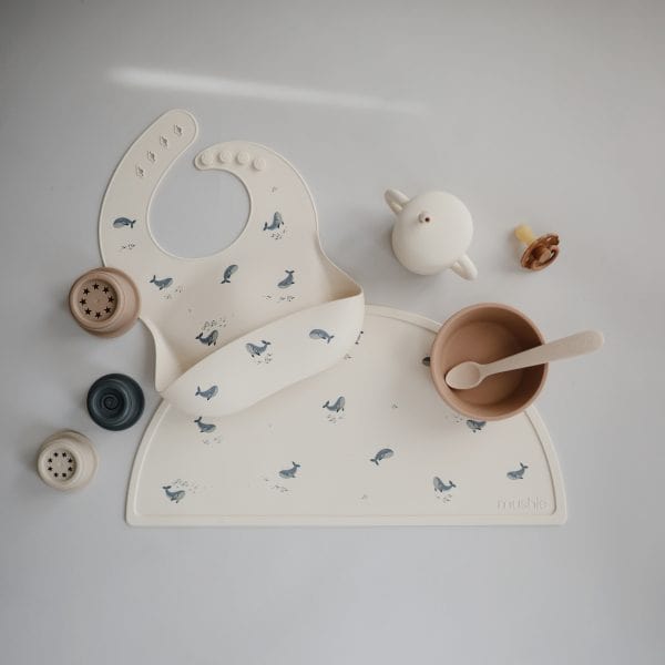 Silicone Baby Bib (Whales) Mushie Lil Tulips