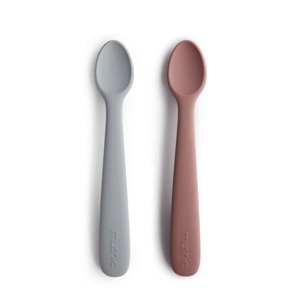 Silicone Feeding Spoons (Stone/Cloudy Mauve) 2-Pack Mushie Lil Tulips