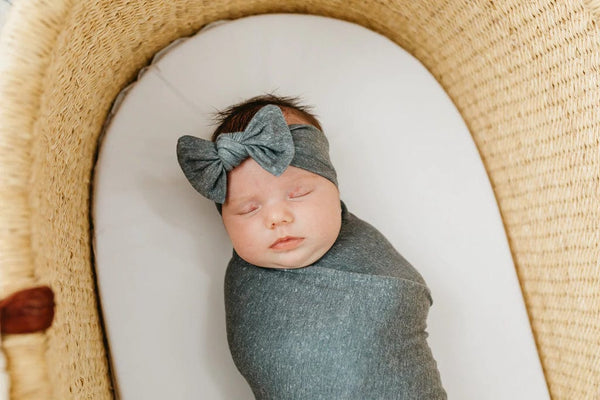 Slate Knit Headband Bow Copper Pearl Lil Tulips