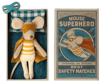 Super Hero Mouse, Little Brother in Matchbox Maileg Lil Tulips