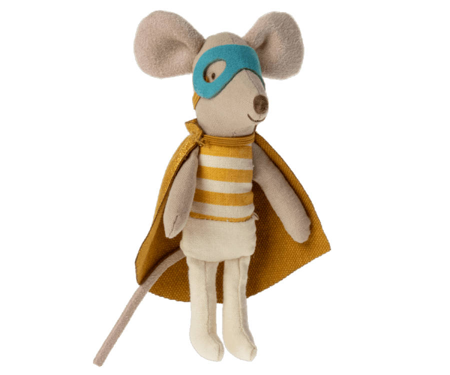 Super Hero Mouse, Little Brother in Matchbox Maileg Lil Tulips