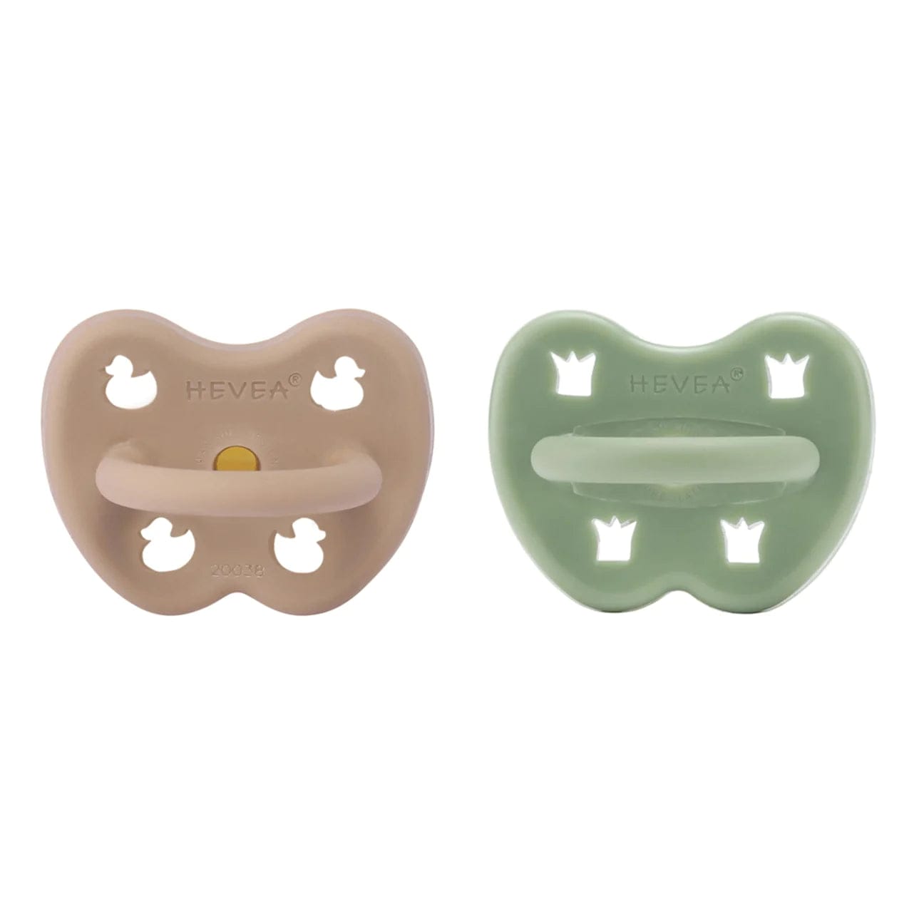 Tan Beige & Moss Green Round Pacifier 2 Pack (3-36 Months) Hevea Hevea Lil Tulips