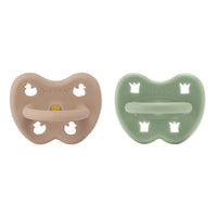 Tan Beige & Moss Green Round Pacifier 2 Pack (3-36 Months) Hevea Hevea Lil Tulips