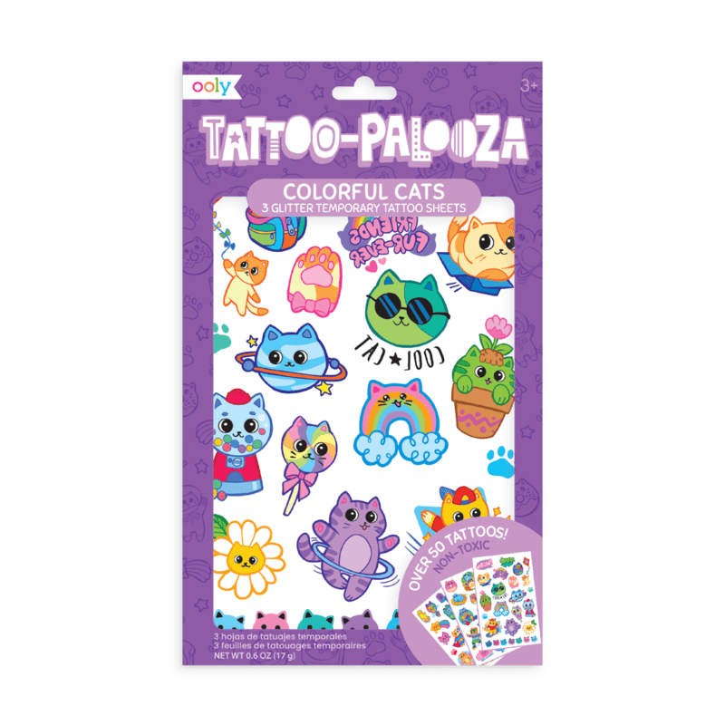 Tattoo Palooza Temporary Tattoos: Colorful Cats OOLY Lil Tulips