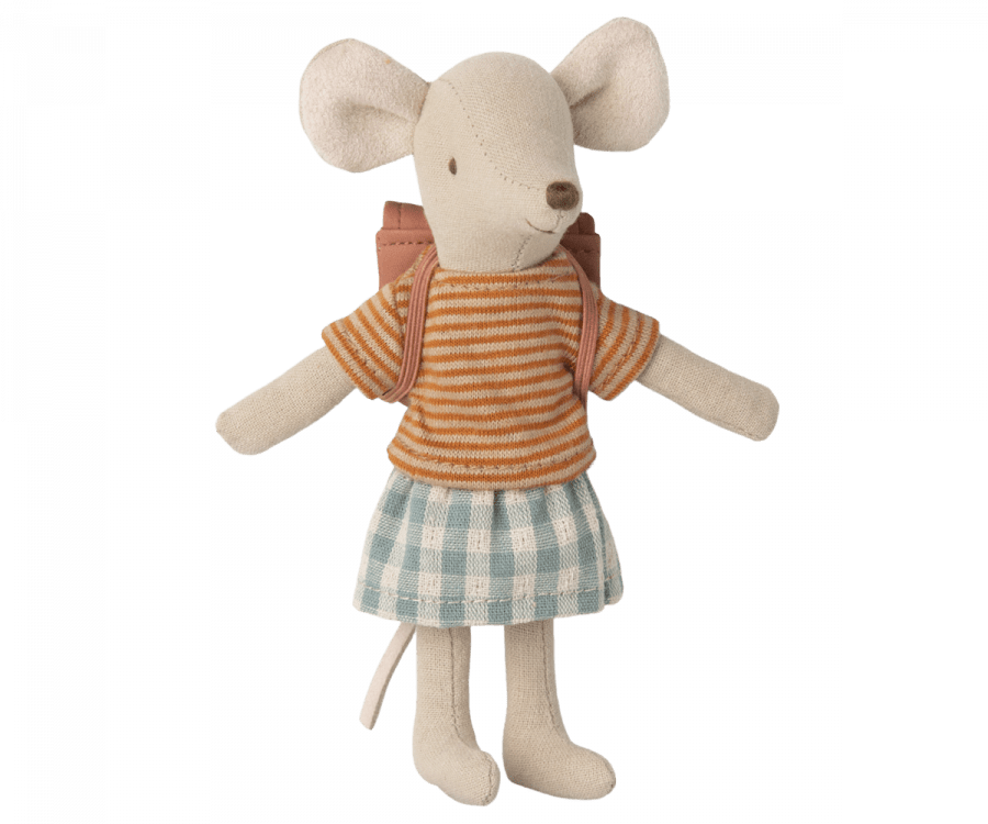 Tricycle Mouse, Big Sister with Bag - Old Rose Maileg Lil Tulips