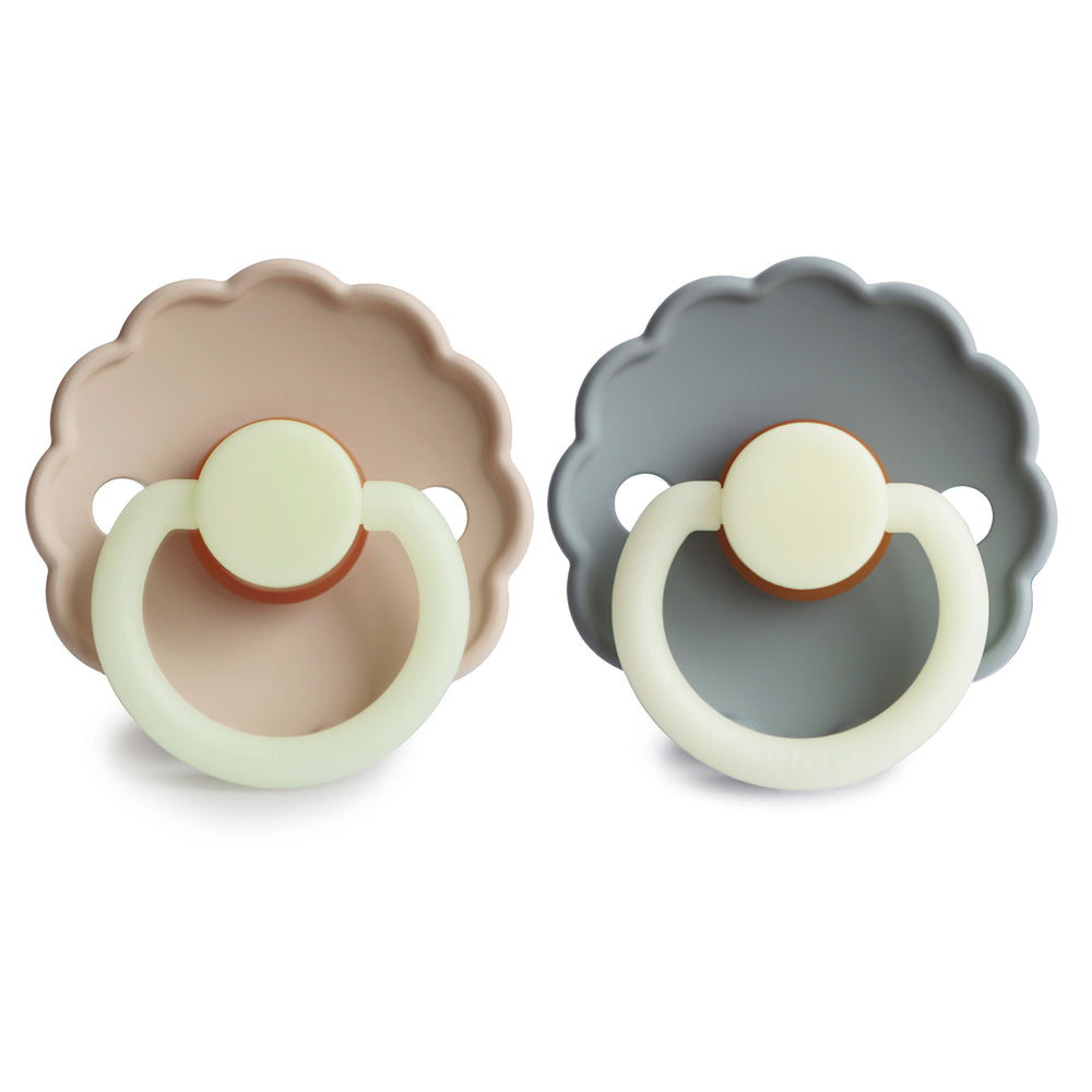 FRIGG Daisy Night Natural Rubber Baby Pacifier (French Gray / Croissant)
