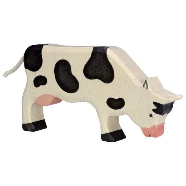 Wooden Cow Grazing Black Holztiger Lil Tulips