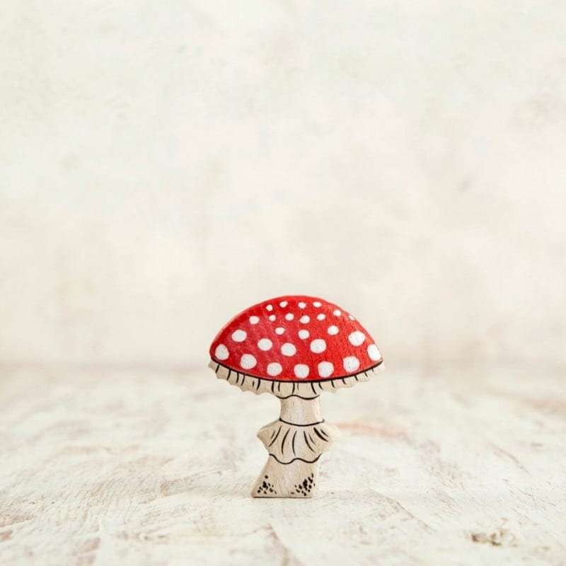 Wooden Fly Agaric Mushroom Figurine Wooden Caterpillar Lil Tulips