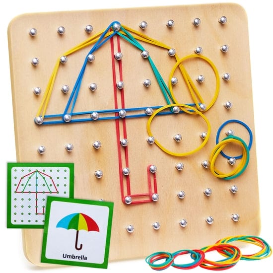 Wooden Montessori Geoboard with Rubber Bands for Kids Panda Brothers Lil Tulips