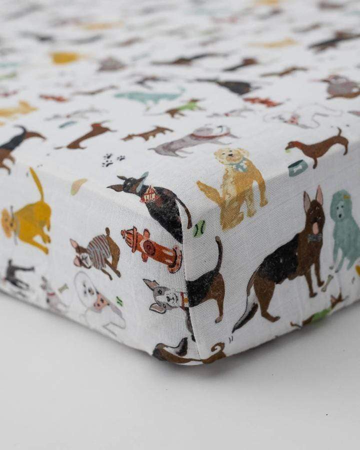 Woof Cotton Muslin Crib Sheet Little Unicorn Lil Tulips